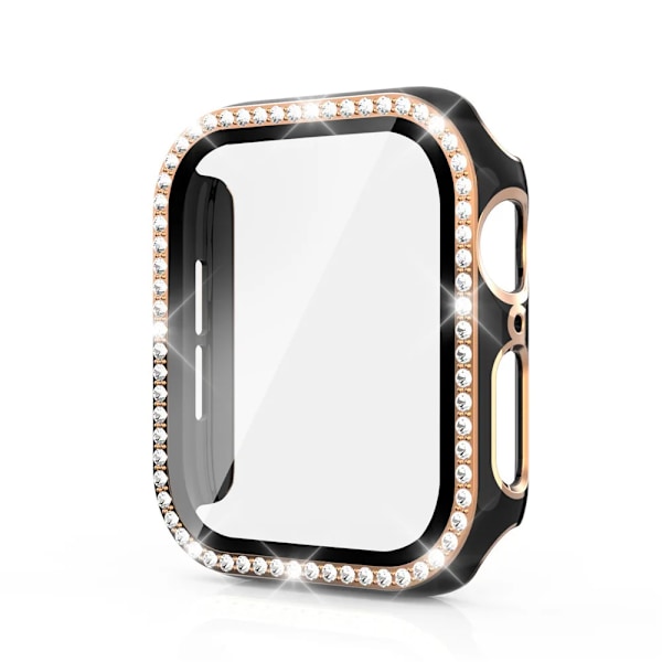Bling Glass+ -kotelo Apple Watchille 45mm 41mm 40mm 44mm 42mm 38mm Timantti puskuri + näytönsuoja iWatch sarja 7 9 8 5 6 SE Musta A black rose 44mm Series 654 SE