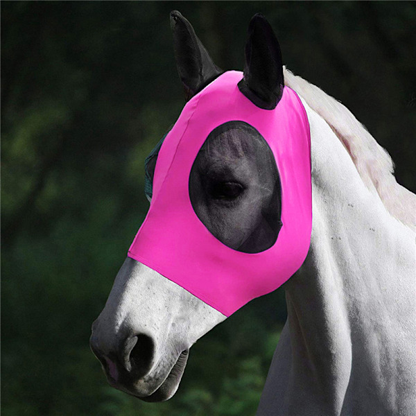 Anti-Fly Mesh Heste Maske Heste Maske Heste Flue Maske med dækket Sort Pink