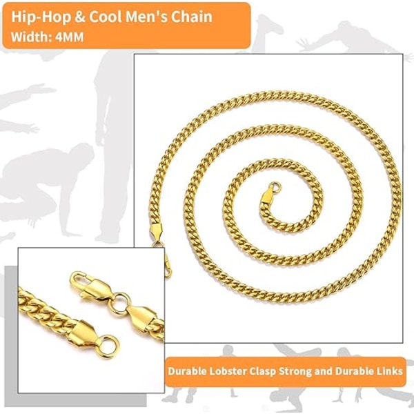 Miesten Kultaketju Hopeaketju, 18K Kultapinnoitettu Miesten Kaulakoruketju, Miesten Kylmä Kuubalainen Ketju, Hip Hop -tyyli 4mm/6mm 18/20/22/24/26 Tuumaa