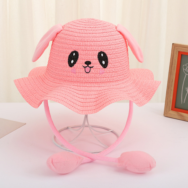 Sommerhatt for barn med ører, tegneserie kaninører, stråhatt, søt fiskerhatt for voksne, et klyp av øret vil flytte solhatten pink