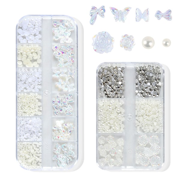 Naglar Fjäril Blomma Björn Nail Art Hantverk Diamant för Naglar Dekoration Pärla Metall Spik Flatback Clip Kristall Rhinestones