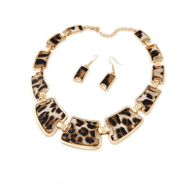 Vintage leopard halsband tröja kedja örhängen Set