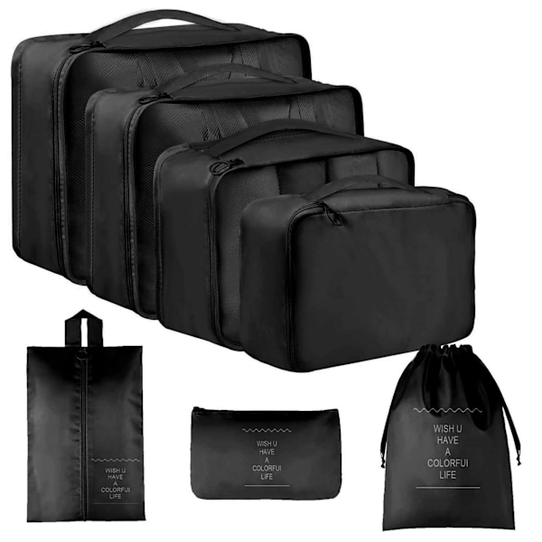 Reseförvaring sju-delars set necessär väska kläder och underkläder förpackning hopfällbar väska Seven-piece set in black
