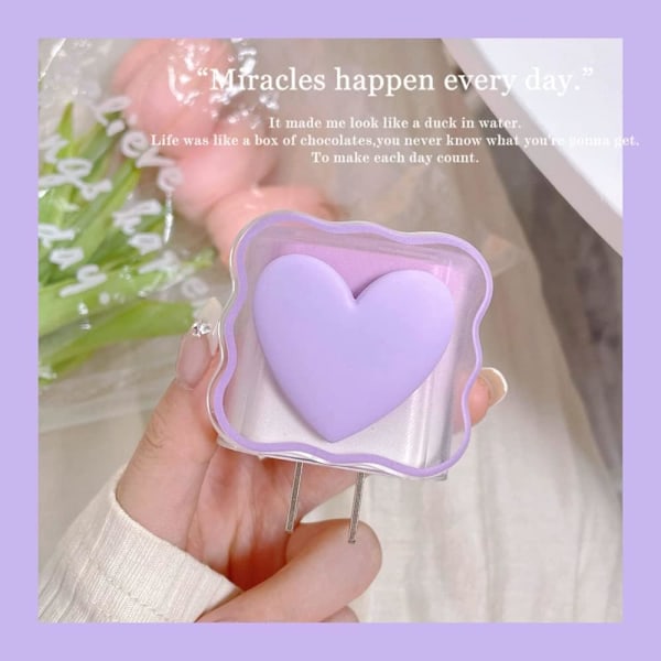 18W 20W Hjärtformad Skyddande Datakabel USB-Laddare Linje Hörlurskabelskydd Organizer Kompatibel med iPhone 11 12 13 14 15 Pro Max (Love Purple)