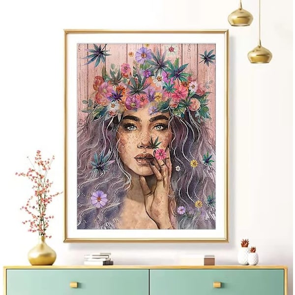 (30x40cm) 5D Timantti DIY Maalaussarja Tyttö, Värikkäät Kukat