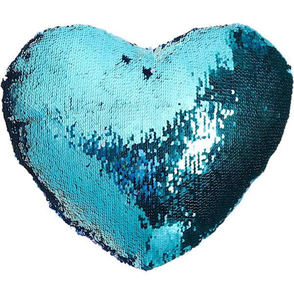 Hjerteformet pute Mermaid Sequin pute med puteinnlegg Vendbar pynte pute (35 x 40 cm, Akvamarin grønn)