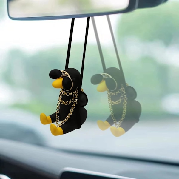 Auton lisävarusteet Swing Duck Swinging Duck Auton riipuskoriste Ihana Swinging Duck Auton riipus Siisti lentävä ankka aurinkolaseilla Auton taustapeili Black