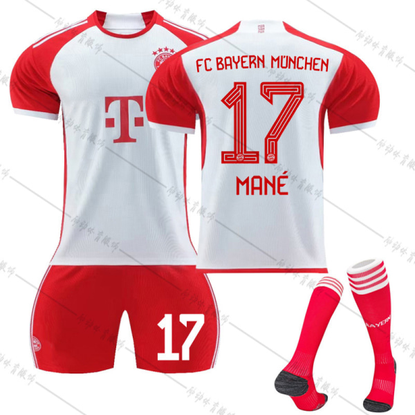 23-24 Bayern hjemme rød og hvid fodbolduniform nr. 9 Kane nr. 10 Sane 25 Muller 42 Musiala trøje No. 17 with socks #3XL