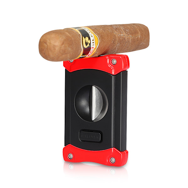 2 i 1 Cigar Cutter med rustfrit stål krop - Multifunktionel Cigar Cutter (Rød Sort)