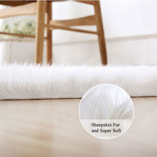 Mjuk Konstgjord Pälsmatta Vit Fårskinn Stolsöverdrag Sittdyna Shaggy Matta för Sovrum Soffa Vardagsrum Golv (2 x 3 fot (60 x 90 cm) Vit)