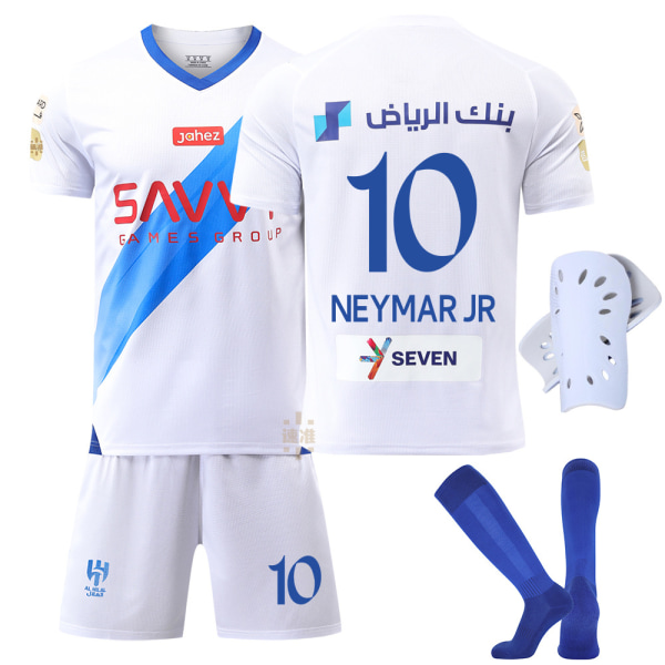 23-24 Saudi League Riyadh New Moon tröja borta Vit nr 10 Neymar fotbollströja set Vuxna barn Size 10 Blue Socks & Gear 16 yards
