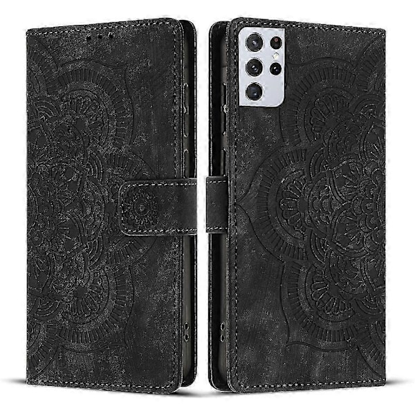 Frosted Læder Etui til Mandala Emed Retro Telefon Sort(FQ) For Samsung Galaxy S21 Ultra 5G Black