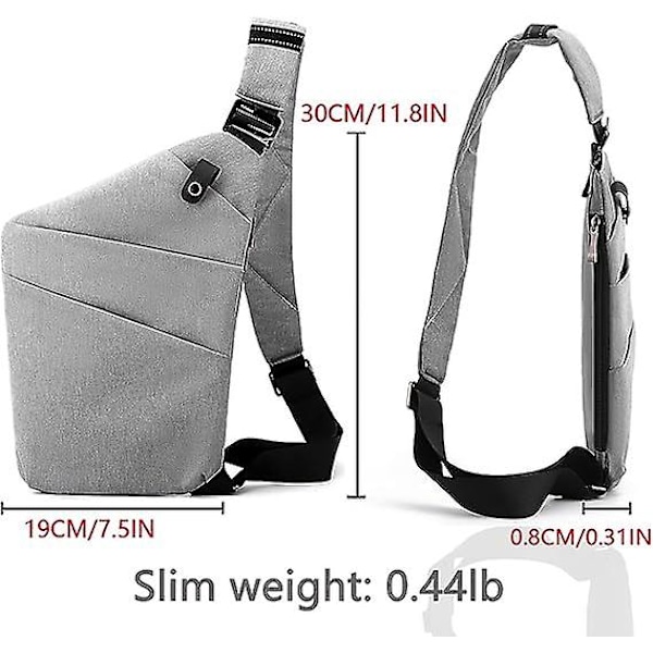 Sling Bag, Lett og holdbar crossbody skuldertaske brysttasker Daypack, En rem Anti-tyveri Sling Bag til kvinder mænd DB grå grey right shoulder