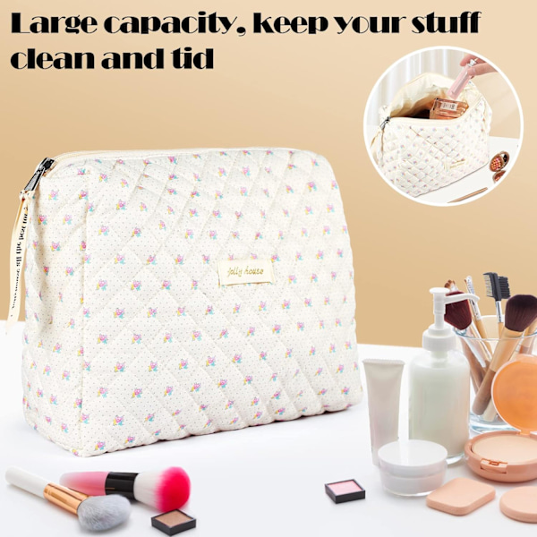 Beige make-up taske toilettaske arrangør med blomstermønster L