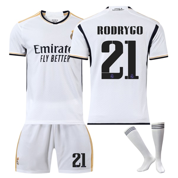 23-24 Real Madrid fotbollsdräkt 20 Vinicius 10 Modric 9 Benzema nr 7 Hazard tröja version Home No. 21 + socks XL