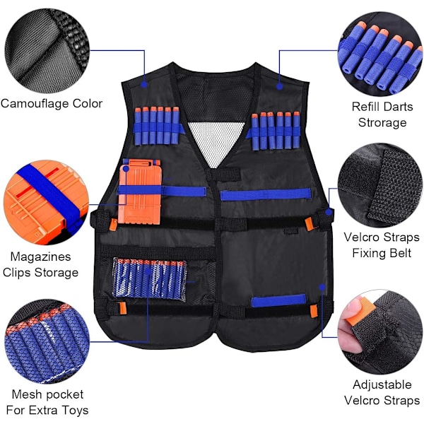 2 Taktisk Vestjakkesett Nerf N-Strike Elite Sett, Barne-Nerf Vest, Taktisk Vest, Nerf Tilbehørsett Barn Taktisk Vest med 80 piler etterfylling