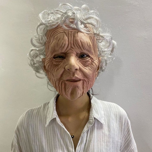 Old Lady Mask Scary Cosplay Masks April Fools Day Funny Full Super Soft Wrinkled Old Man Adult Mask