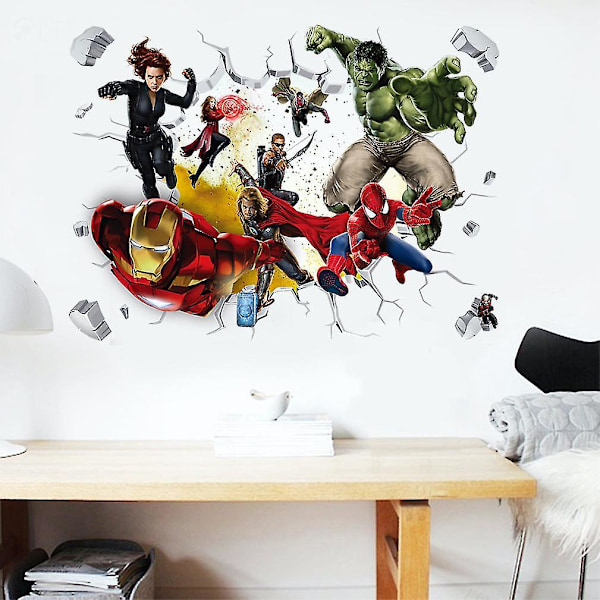 Avengers Hulk Ironman Dekorativa Serietecknade Trasiga Väggen Pvc Väggdekal