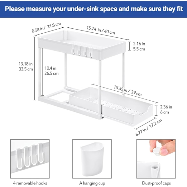 1-pakke kjøkken under vask oppbevaring, 2-lags under vask hylle med uttrekksskuff, allsidig bad under vask oppbevaring for Cou White White 1