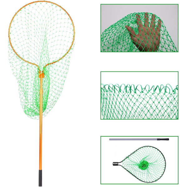 Fiskegarn Fiskenet Landing Net Foldbar Fiske Erstatningsnet til Ferskvand Saltvand Uden Håndtag