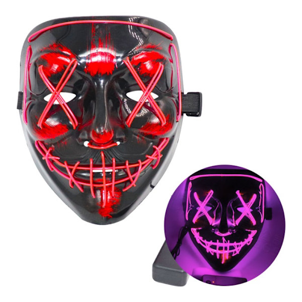 Halloween Maske Led Glow Maske El Wire Lys Opp The Purge Film Kostyme Lys Halloween Fest Pink