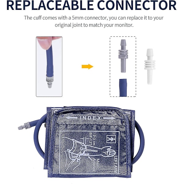 Verenpainemittarin mansetti, suuri verenpainemittarin mansetti, vaihdettava ylävartalon digitaalinen verenpainemittarin mansetti, jossa vaihdettava liitin aikuisille