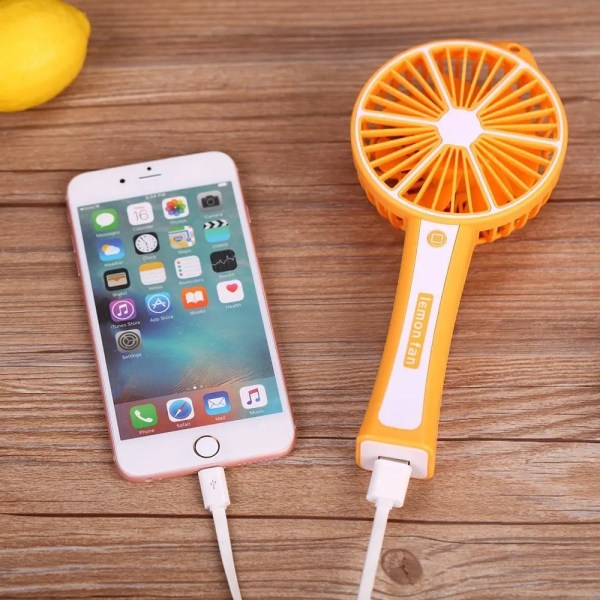 Vindjusterbar genopladelig batteridrevet elektrisk håndholdt powerbank USB lomme citron mini bærbar ventilator til telefonopladning Pink