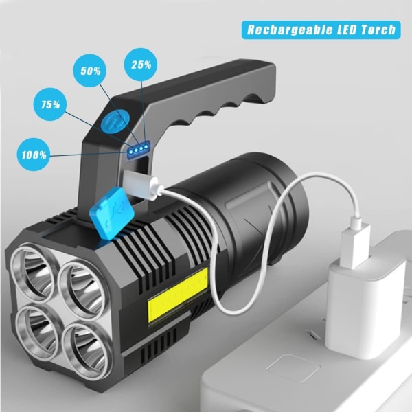 LED ficklampa ficklampa uppladdningsbar COB strålkastare lykta arbetslampa handhållen söklampa vattentät bärbar nödlampa med 4 lägen Black