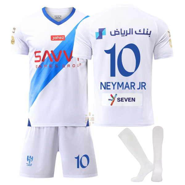 23-24 Saudi League Riyadh New Moon Jersey Away White No. 10 Neymar Fotbollströja Set Vuxna Barn Size 10 blue socks 28 yards