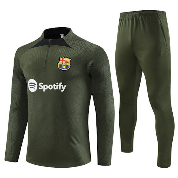 Sæson 23-24 Barcelona langærmet halv tracksuit til voksne fodbold uniform træningstøj langærmet dragt ArmyGreen ArmyGreen XXL