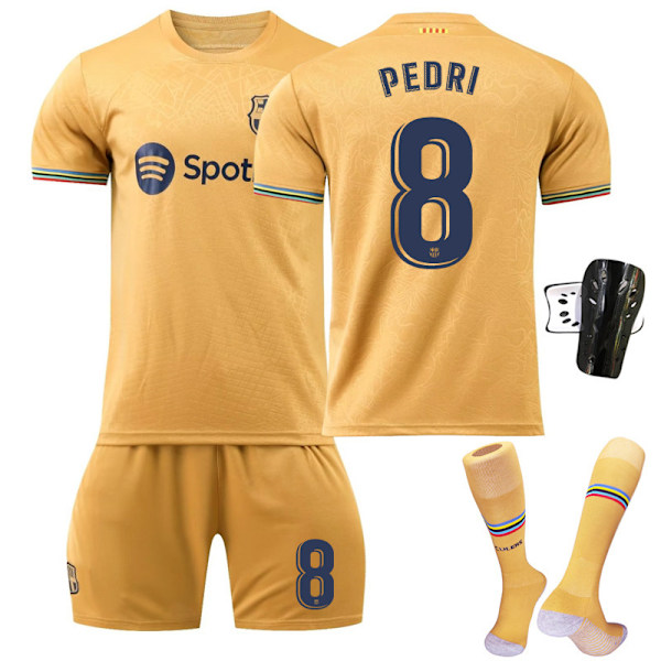 22-23 Barcelona fodboldtrøje Messi nr. 10 nr. 9 Lewandowski 8 Pedri 17 Aubameyang trøje børnesæt Size 8 w/ Socks & Gear Children's 24 code