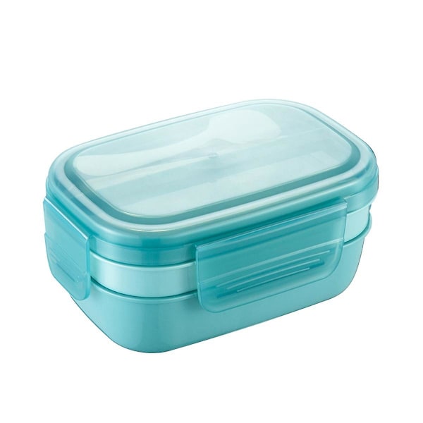 Voksen Stabelbar Bento Lunchboks 3 Lag Lækagesikker All-in-1 Bento Box Lunchboks med Redskaber Sauce