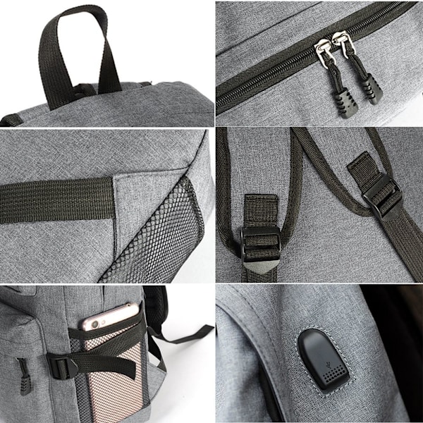 Stor ryggsekk skulder laptop bag USB-port Reise ryggsekk grey