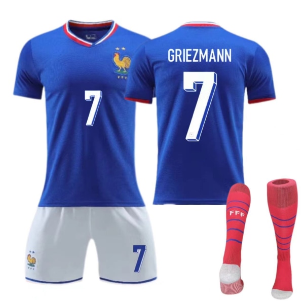 Europeiska cupen Frankrike Hemmatröja 2024 Barn Vuxen Set Nr 10 Mbappe Fotbollströja Size 7 socks 20