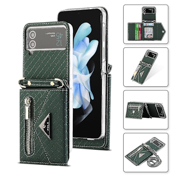 Plånboksfodral Kompatibelt med Galaxy Z Flip 4, Axelbandsrem PU-Läder Skyddande Fodral med Kortfack Grön Green For Galaxy Z Flip 4