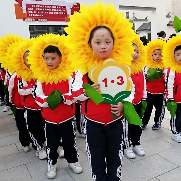 Morsom solsikke-hodeplagg for forestilling, kostymetilbehør til dansefest, festival, barnebursdag