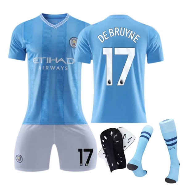 23-24 Manchester City hjemmebanetrøje nr. 9 Haaland dragt børns voksen sports fodbolduniform No size socks + protective gear 28
