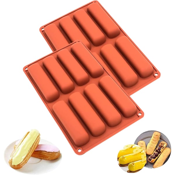 2 stk. silikone bageforme, financier form, éclair form, mini log form, 8 silikone formhuller, müslibar form, kageform, silikone lange strimler form