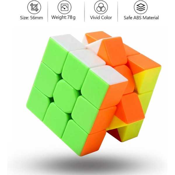 Nopeuskuutio 3x3x3 Tarraamaton Kuutio-ohjeella - Kääntyy Nopeasti ja Sujuvasti Taikakuutiot 3x3 Puzzle-peli Aivopeli Lapsille ja Aikuiseen