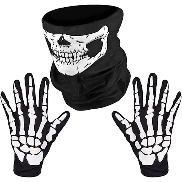 Halloween Skelett Handskar och Skalle Mask Dekorationer, Hel Finger Skelett Mönster Handskar för Män Kvinnor Halloween Kostym Del