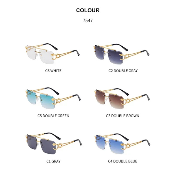 2024 Halvat muodikkaat vintage-leopardipää kaksoissilta tyylikkäät kehyksettömät aurinkolasit UV400-suojalla naisille Gradient Gray N5 Rimless Shades