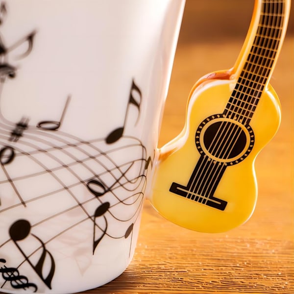 Kreativ musikkkopp fiolin stil gitar keramisk krus kaffe te melk musikalske note kopper med håndtak kaffekopper nyhetsgaver (tre gitar) wooden guitar