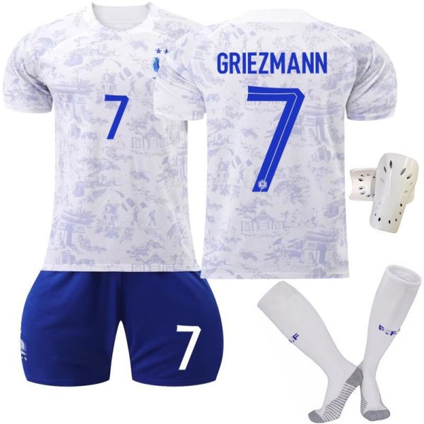 22-23 Frankrig udebane nr. 10 Mbappe fodboldtrøje 19 Benzema 7 Griezmann 9 Giroud kortærmet hvidt sæt 2223 France away number 7 #24