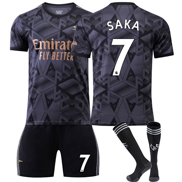 22-23 Arsenal ude sort nr. 7 Saka 9 Lacazette 19 Pepe 14 Aubameyang fodbold uniformsæt Size 7 with socks XXL
