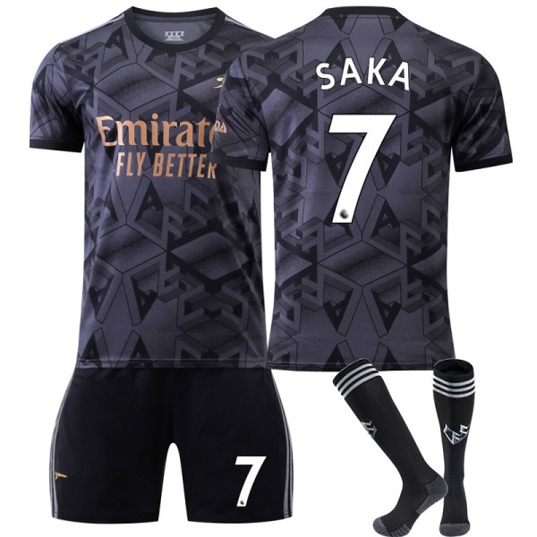 Fotballdraktsett Arsenal borte svart nr. 7 Saka 9 Lacazette 19 Pepe 14 Aubameyang 22-23 Size 7 with socks L