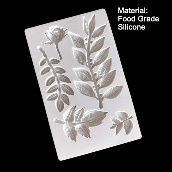 Blomster- og bladform i fondant, silikoneform til rosenblade, bladgren, wisteriablad, silikoneform til bladgren