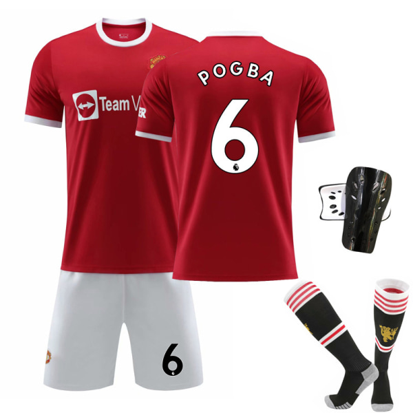 21-22 Nya Red Devils Hemma Nr. 7 Ronaldo Tröja Nr. 6 Pogba Fotbollströja Set Nr. 18 Stjärna med Originalstrumpor No. 10 with socks + protective gear 18#