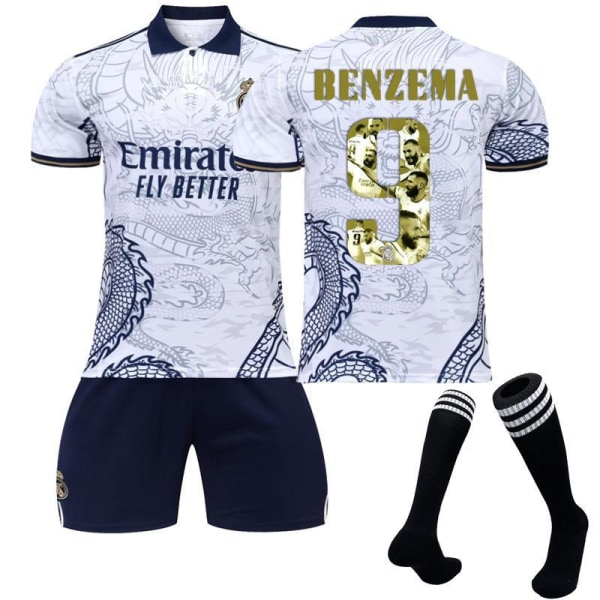 2022 Ballon d'Or-vinnare guld nr 9 Benzema fotbollsuniform set med strumpor hemma och borta specialutgåvan tröja Commemorative dragon pattern socks #20