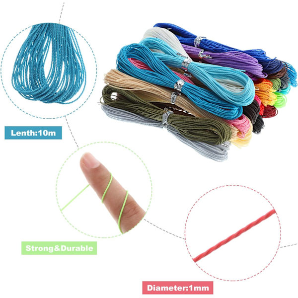 30 färger 1 mm vaxad sladd pärltråd för DIY Macrame halsband armband smycken sladd, 10 m varje färg Assorted