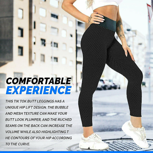 Tik Tok Leggings - Dame Yoga Leggings Fitness Anti-cellulite Fitness Butt Lift Bukser CMK Sort Black XL